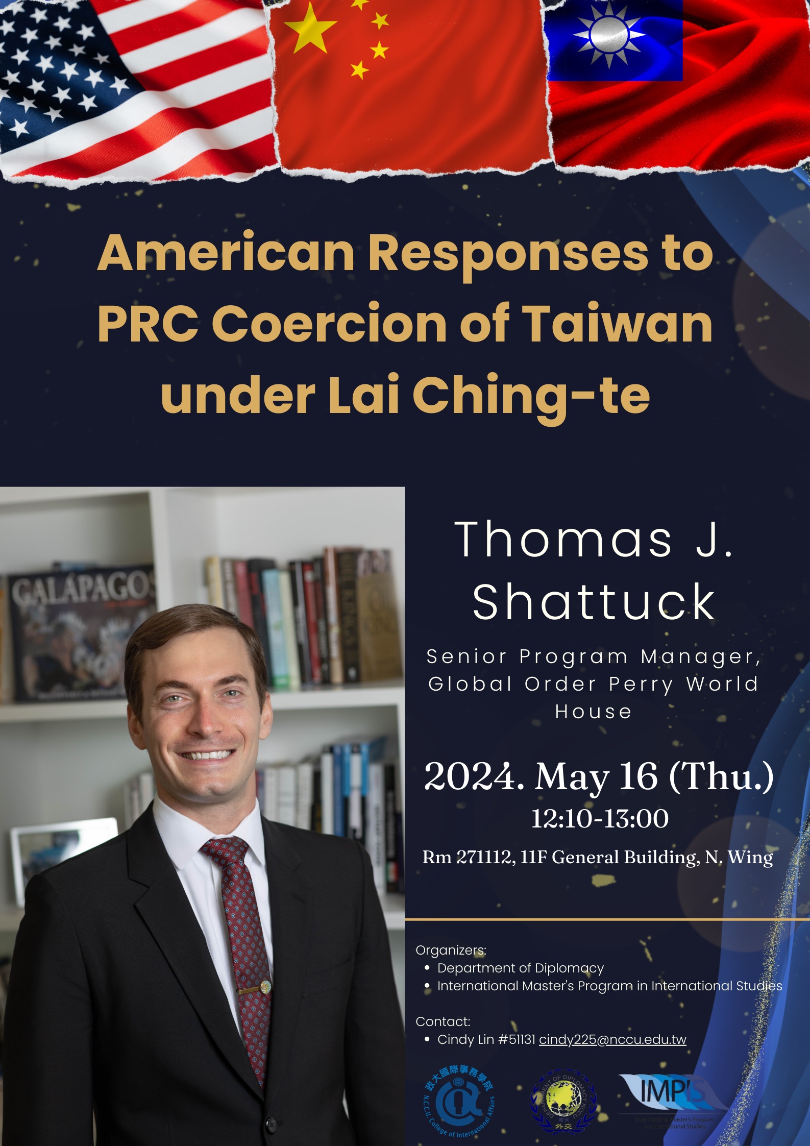05/16 Speech: American Responses to PRC Coercion of Taiwan Under Lai Ching-Te